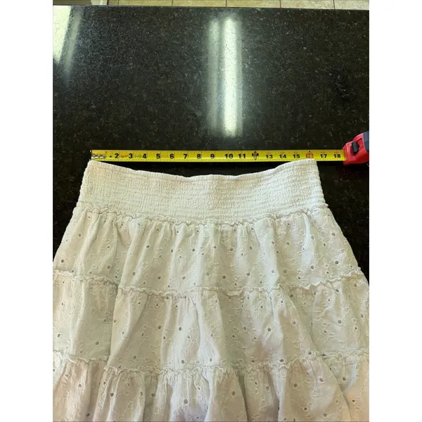 American Eagle White Eyelet Laced Tiered‎ Mini Skirt Linen Sz XL Stretch Waist - Image 6