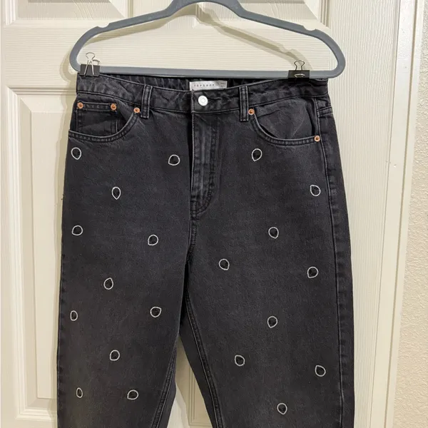 Topshop Alien Rhinestone Mom Straight leg Jeans Black Grunge Emo Street Unique - Image 2