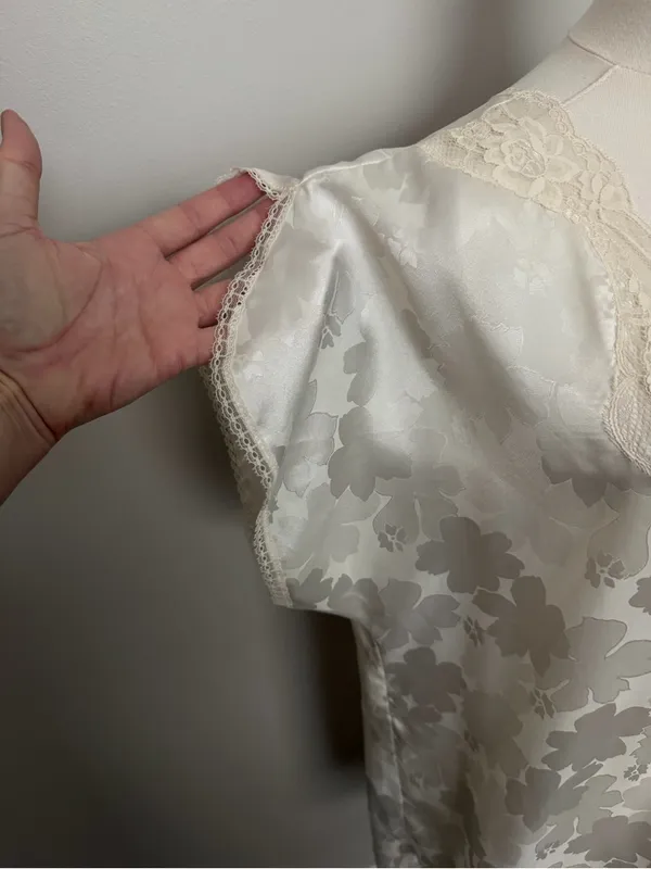 Vintage Lily Of France Nightgown Nighty Dress Satin Floral Lace Ivory Cream - Image 4