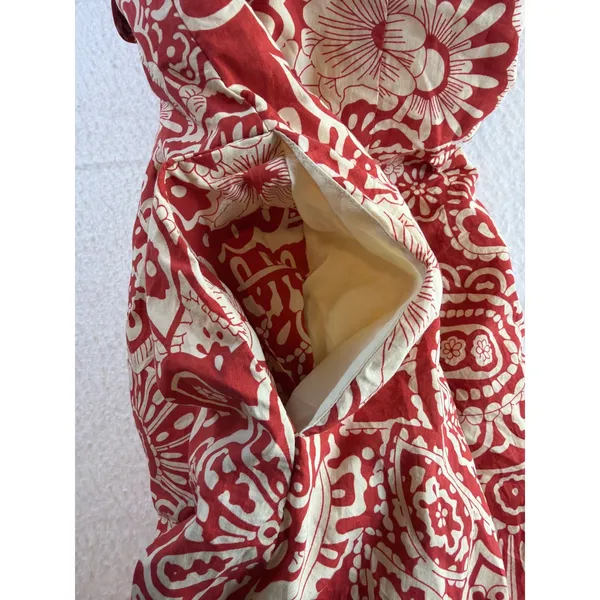Anthropologie Blue Tassel Red Paisley Floral Strapless Tie Front Mini Dress L - Image 10