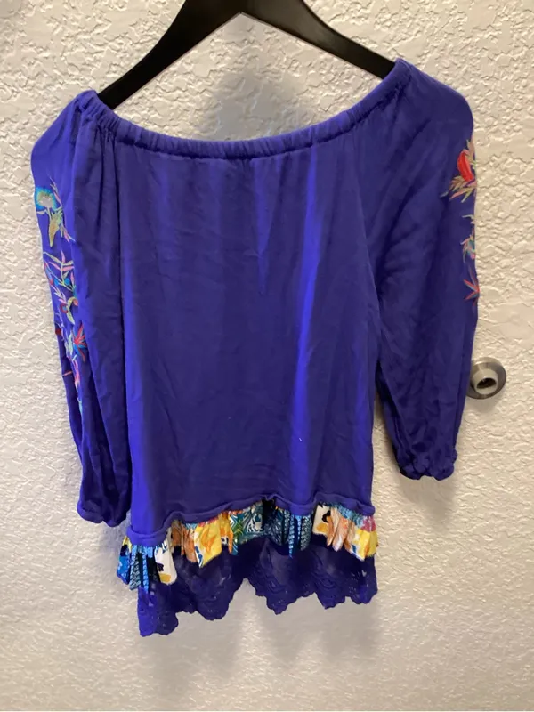 CALE Purple Embroidered Boho Peasant Tunic Size M - Image 5