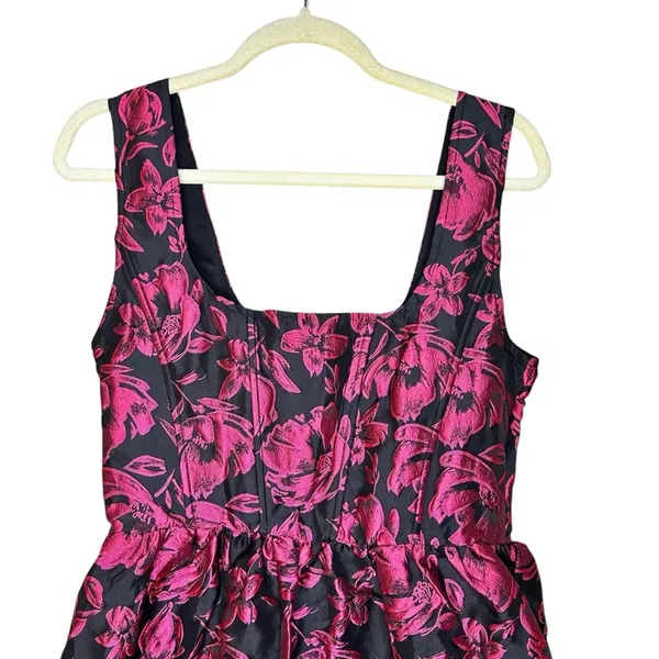 Lulus Posh Invite Black Floral Jacquard Square Neck Corset Mini Dress NWT Medium - Image 9