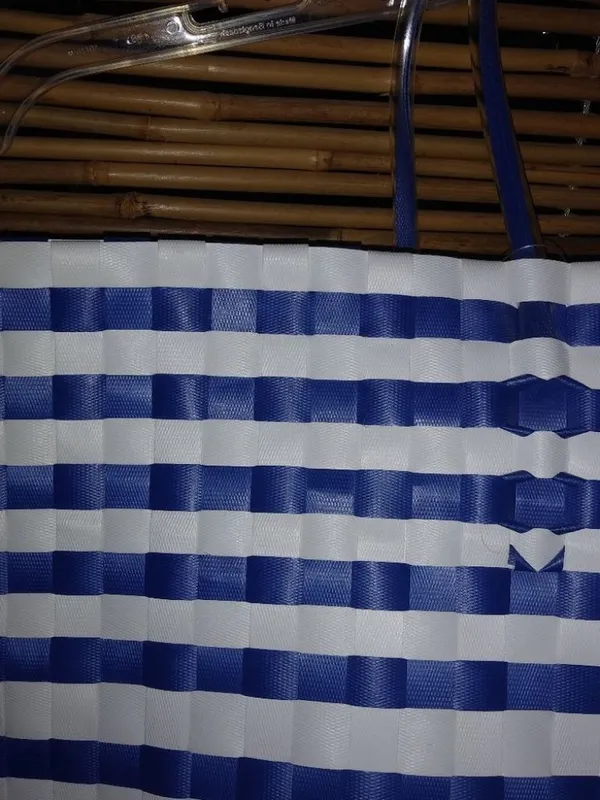 Wax Straw L Seaside Striped Tote Bag in Blue White - Image 4