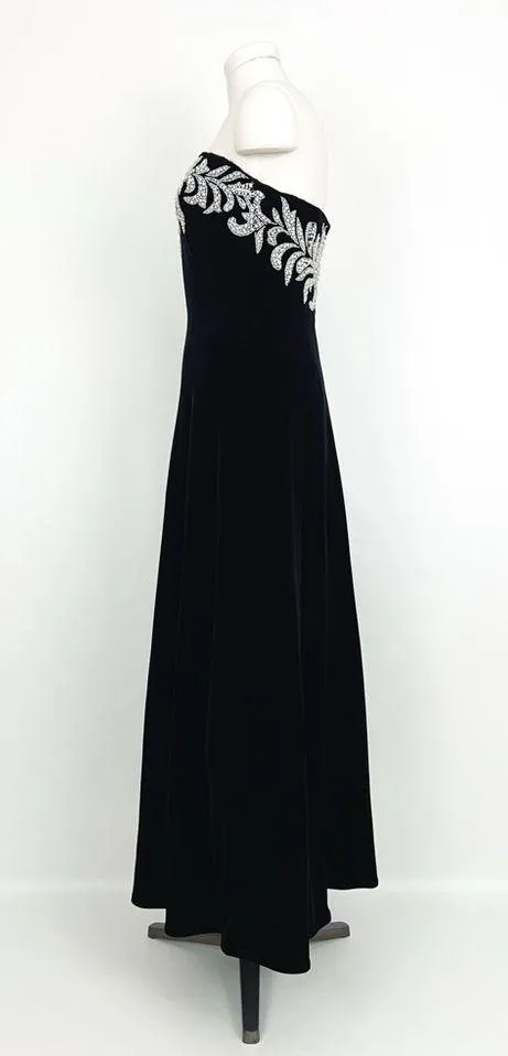 Vintage Y2K Beaded Embellishment Strapless Gown in Black | Size 4 - Image 5