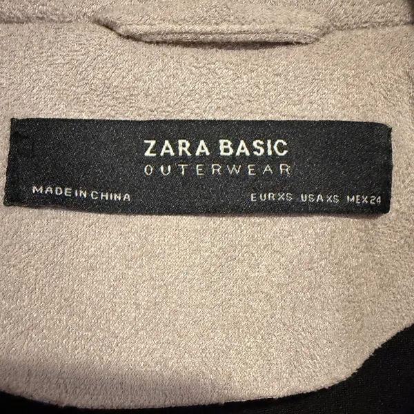 Zara Basic Womens Faux‎ Suede Biker Moto Jacket Sand Beige Belted XS - Image 5