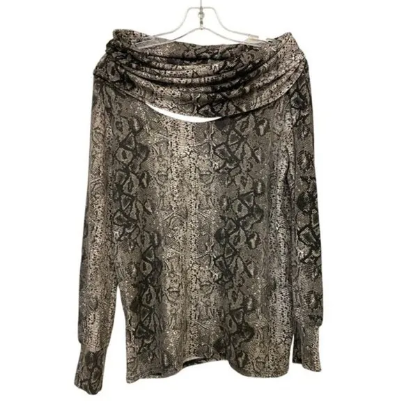 Gibson Snakeskin Cowl Neck Convertible Tunic Top Brown Tan SF8191 Womens‎ Medium - Image 10