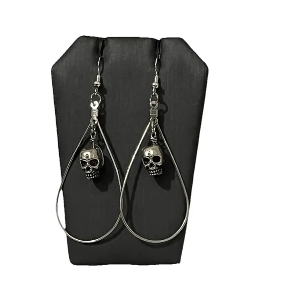 Handmade Gothic Skull Teardrop Hoop Earrings Silver Dangle Punk Halloween Emo - Image 4