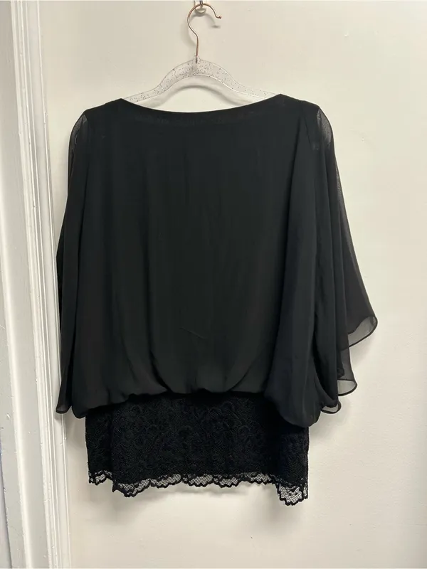 MSK Black Sheer Dolman Sleeve Blouse with Lace Hem - Image 2