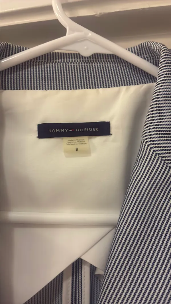 Blue Pinstripe Tommy Hilfiger White Cotton Jacket Blazer - Image 2