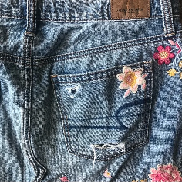 Y2k American Eagle Outfitters Button Fly Floral Denim Skirt G19 - Image 4