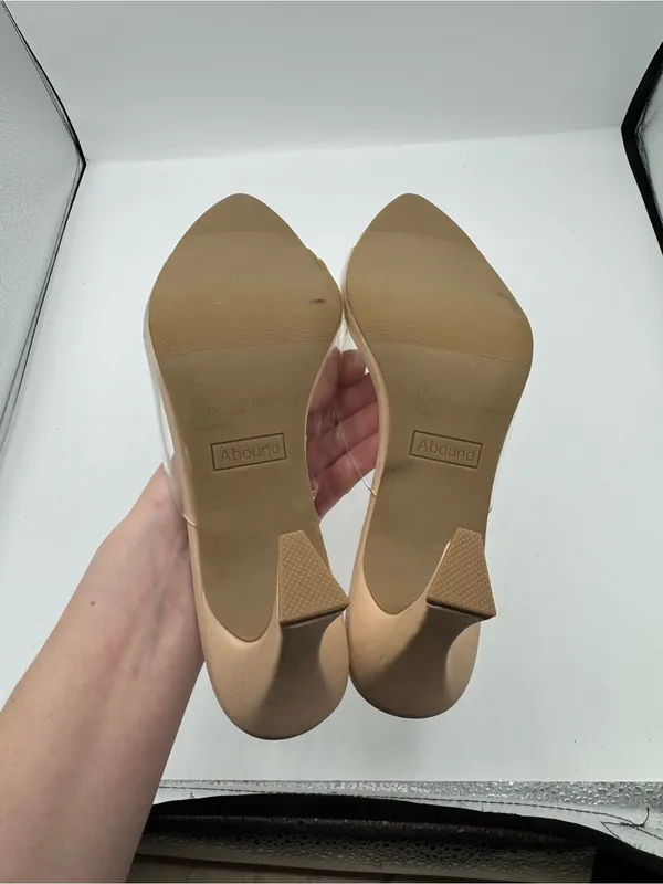 Abound Heels Women 7.5 Tan Good Clear PVC Strap Sculpted Block Heel Pointed Toe - Image 4