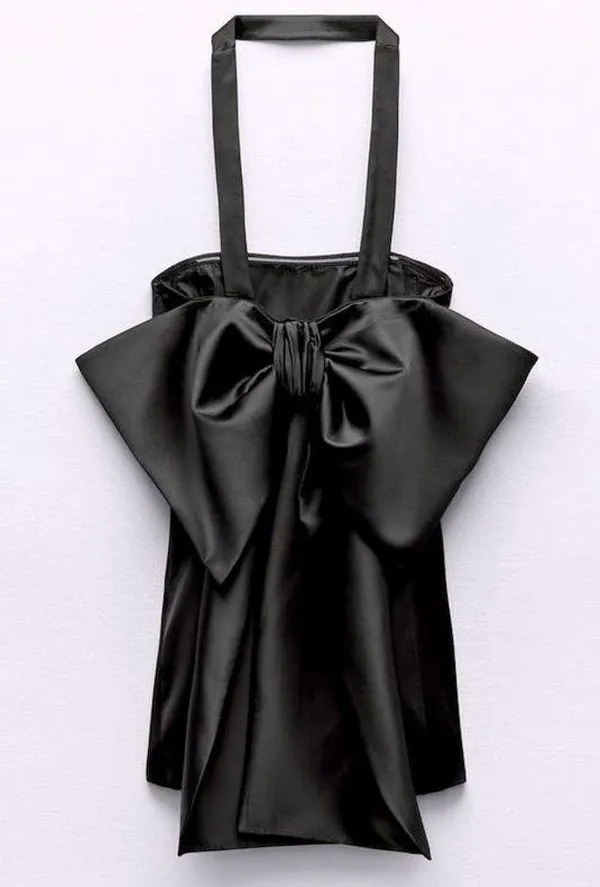 ZARA Large Back BOW TRIM VOLUMINOUS SATIN EFFECT MINI DRESS Black Size M NEW - Image 11