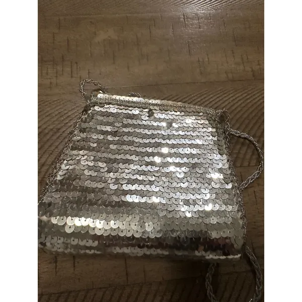 Vintage Silver‎ Sequin & Bead Crossbody Mini Bag // Y2K Disco Glam Evening Purse - Image 6