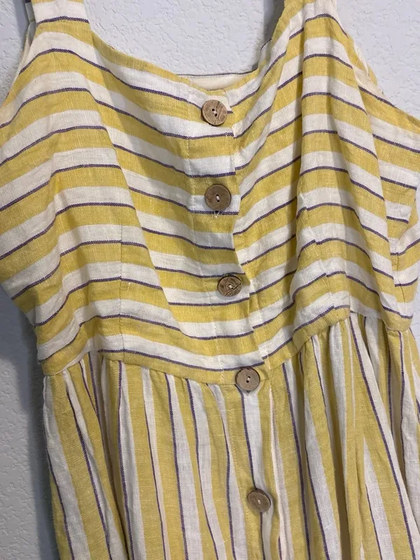 Rachel Zoe linen size 8 Yellow and White Striped Button-Front Maxi Dress - Image 3