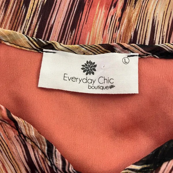 Everyday Chic Boutique Babydoll Mini Dress Metallic Abstract Salmon Combo L - Image 4