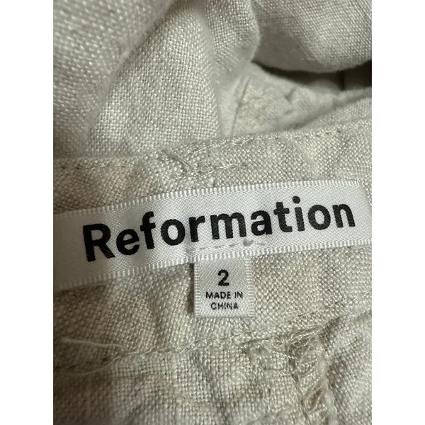 Reformation Women's Gray Linen High Waisted Straight Trousers Pants Size 2 - Image 4