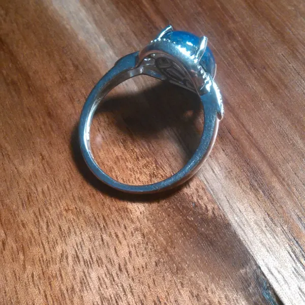 Lapis Lazuli and Simulated White Diamond Sterling Silver Ring (Size 8) - Image 7