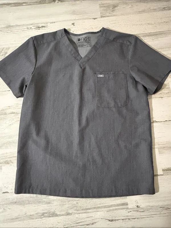 Figs Gray V-Neck Scrub Top & Pants with Green Drawstrings Size Medium - Image 6