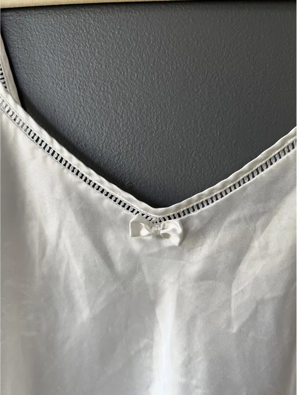 Ivory Satin Lace Trim Slip Dress with Bow Detail - Image 2