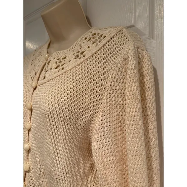 Geiger Austria Ivory Cotton Crochet Collar Cardigan‎ Sweater Cottagecore Sz 38 - Image 5
