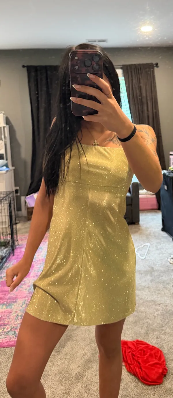 UO Sparkly Moon Beam Empire Waist Mini Dress - Image 3