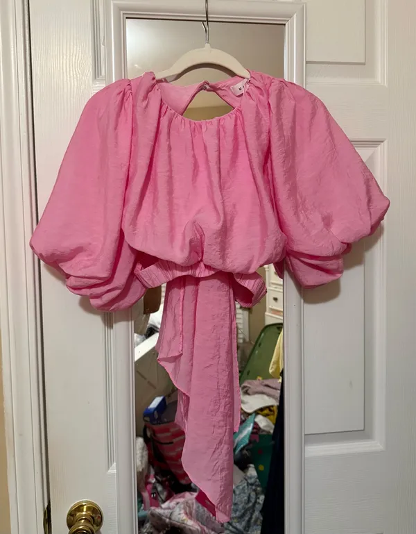 Mabel Pink Bubble Sleeves Cutout Blouse - Image 3