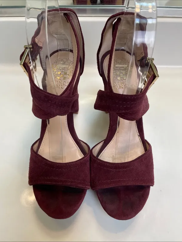 Vince Camuto Women’s Shayla Suede Leather Burgundy Crossover Straps Heels - Image 2