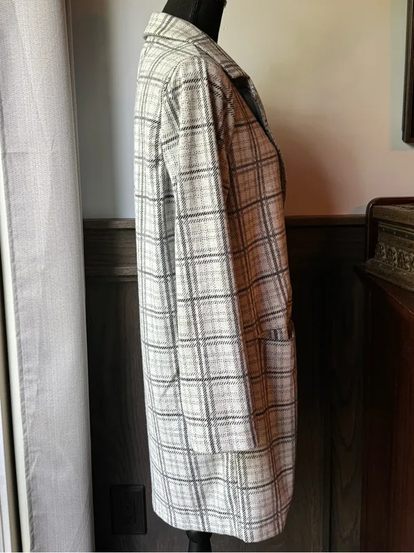 MELLODAY Black & Off White Plaid Open-Front cardigan - Image 4
