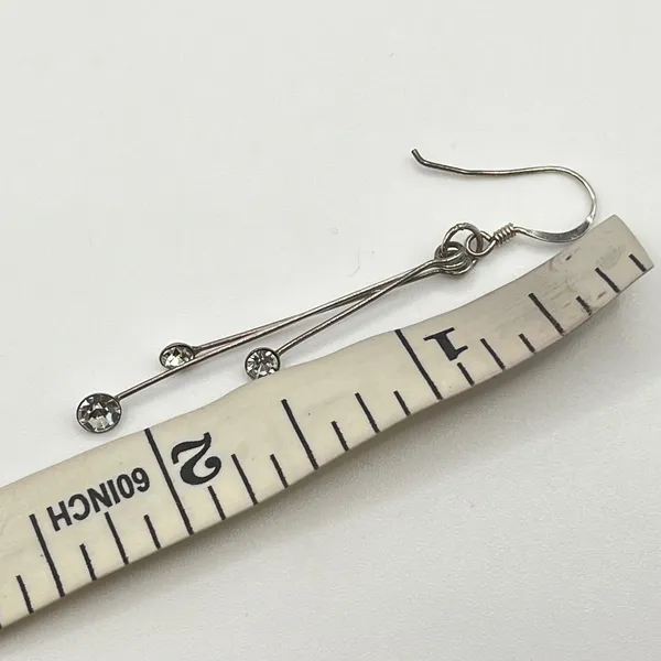 925 Sterling Silver Triple Strand Rhinestone Drop Earrings‎ Linear Tiered Dangle - Image 3