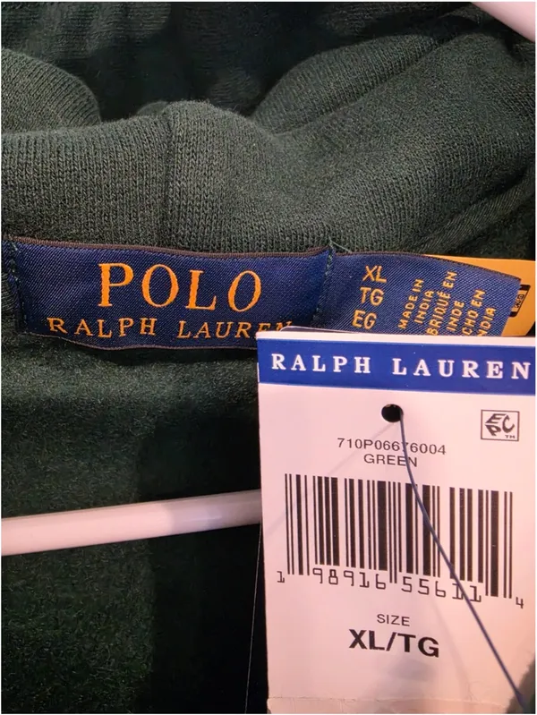 NWT- Polo by Ralph Lauren Men’s Forest Green Hooded Sweatshirt with Tartan Polo Size XL - Image 5