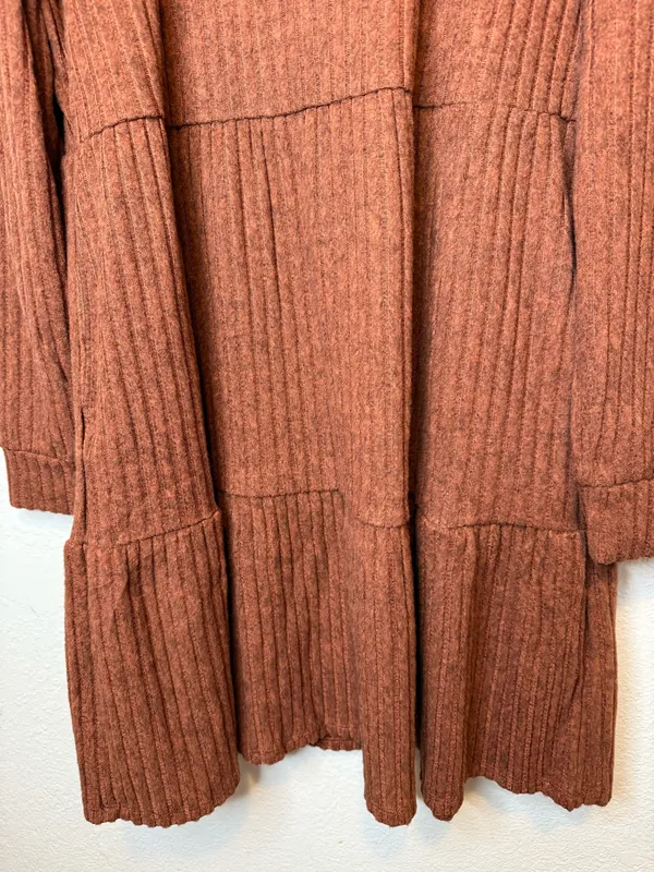 Frye Women's Rust Orange Ribbed Long Sleeve Tiered Knee Length Dress Size XL - Image 6