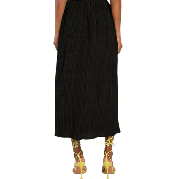 NWT Lulus Midsummer Memories Black Mid Rise Maxi Skirt Size Medium Crinkle Pleat - Image 2