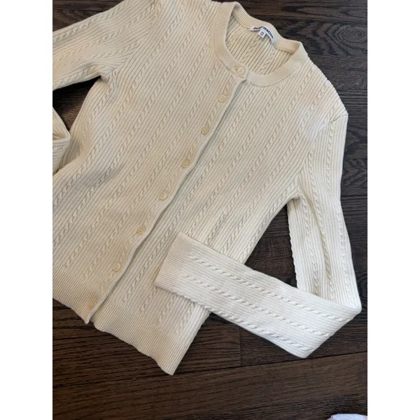 REFORMATION Natalie Cable Stich Cardigan Sweater In Lemon Icing XS NEW READ - Image 10