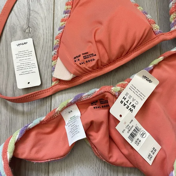 Aerie Terry Bikini triangle chevron cheeky string womens Pastel (medium) swim - Image 3