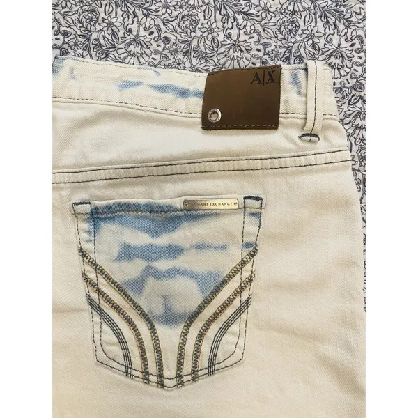 Y2K Armani Exchange Studded Denim Shorts Distressed Acid Wash Grunge Size 12 - Image 5