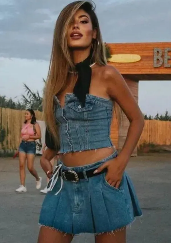 Zara crop top corset denim jeans button up - Image 7