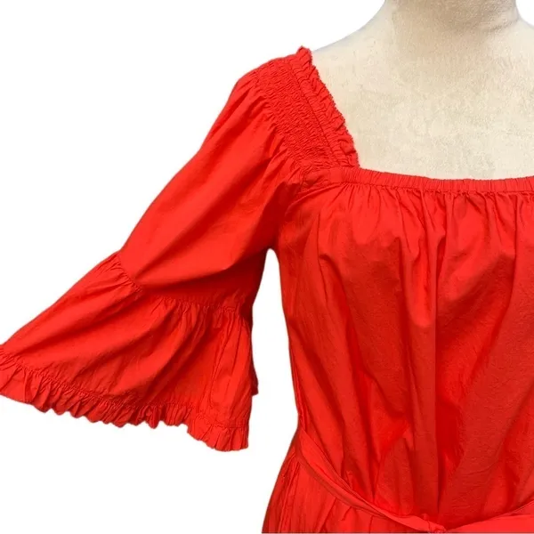 Joie Colstona Square Neck Half Bell Sleeve Ruffle Tomato Red‎ Mini Dress Small - Image 3