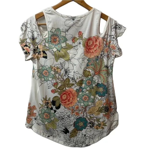 Gaze Women’s Floral Cold‎ Shoulder Top Size Large - Image 6