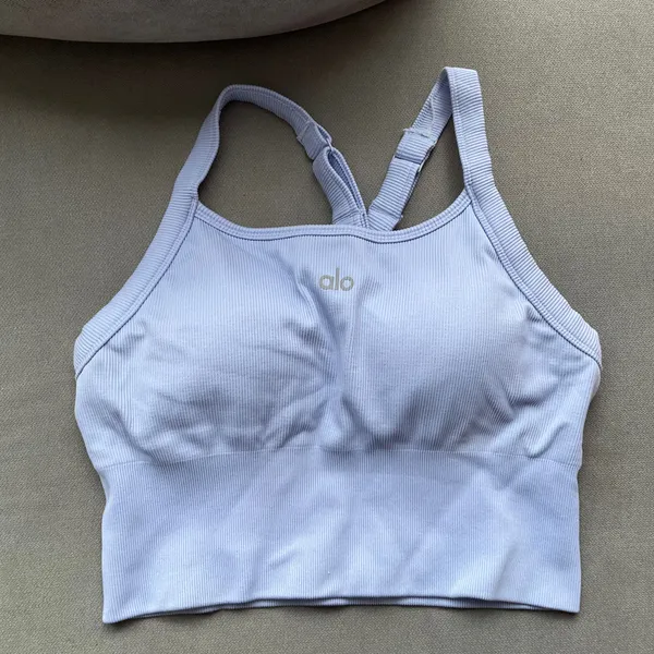 Alo Yoga Seamless Ribbed Favorite Bra Tank Light Provence Blue M - Image 2