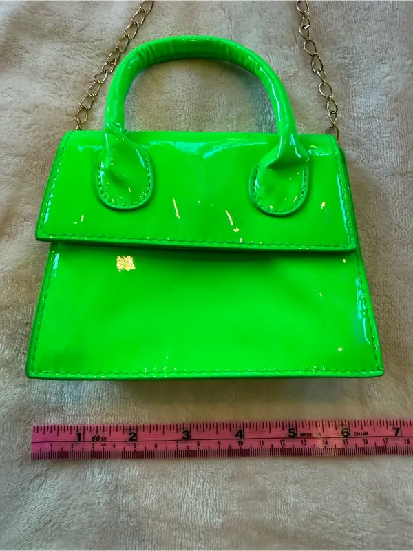 Neon Green Mini Crossbody Bag with Gold Chain - Image 5