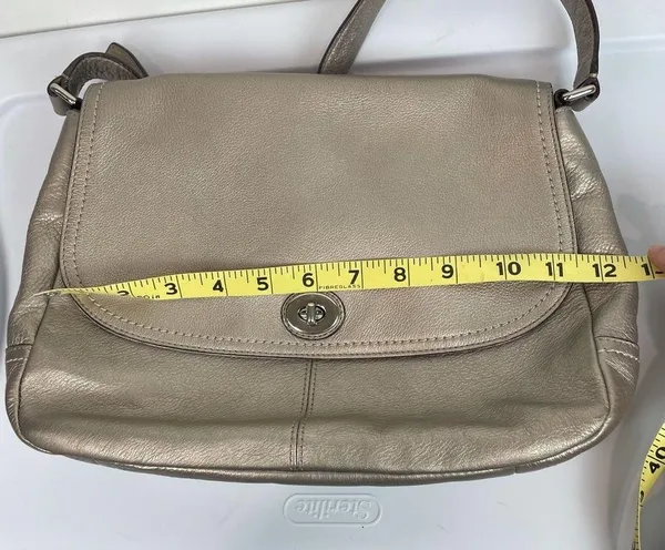 Coach Park Leather Flap Shoulder Bag Metallic Silver - Image 13