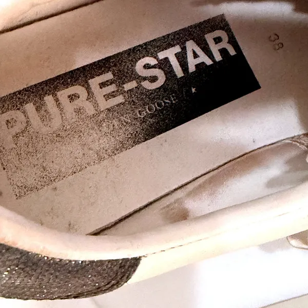 Golden Goose PureStar Low Top Sneakers White Leather Glitter Heel Size 38 US 8 - Image 9