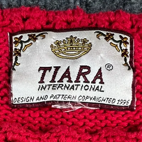 Vintage 90s Christmas Sweater TIARA Women L Red Tree Embroidered‎ Embellished - Image 3