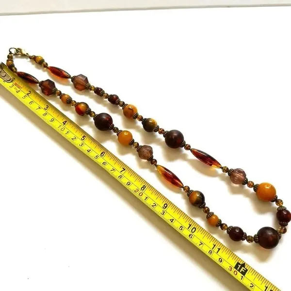 faux amber beaded long necklace Brown - Image 7