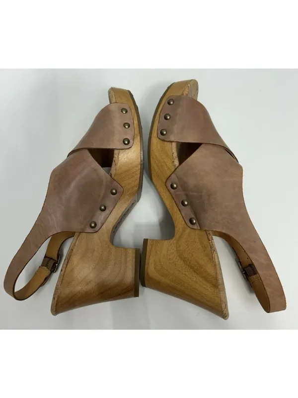 Korks KORK-EASE Platform Block Heel Leather Upper Wedge Sandal 9/40.5 Nude Tan - Image 9
