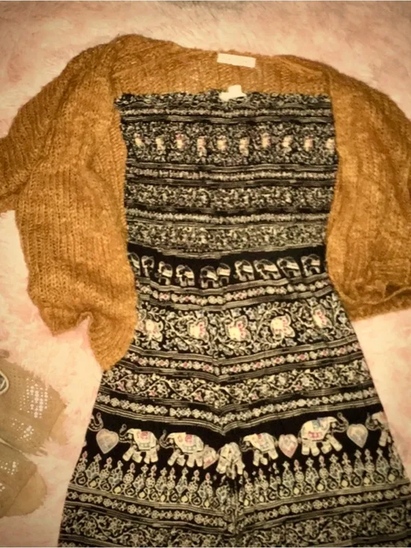 LA Hearts Oversized Boho Fuzzy Knit Cardigan Sweater in Mustard Gold - Image 7