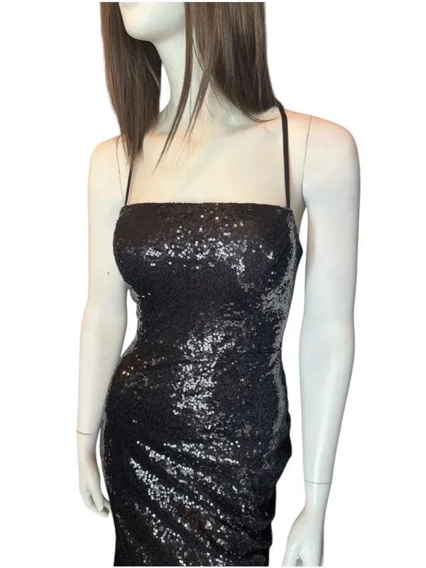 Monvelli Sequin Halter Open Back Slip Dress Black Size 2 NWT - Image 2