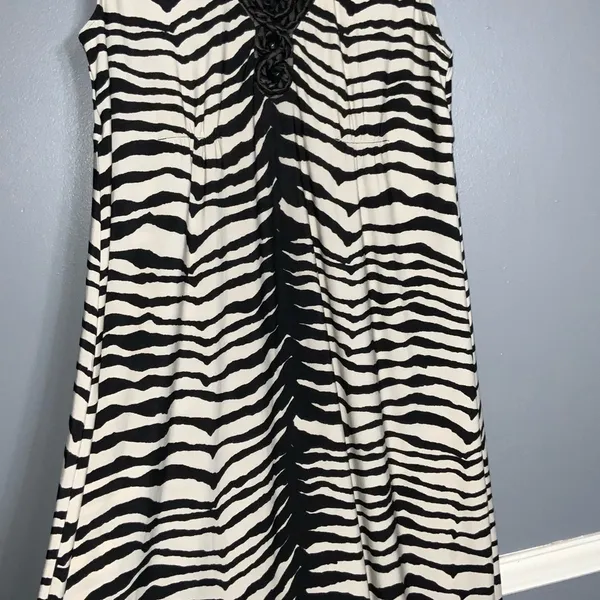 Chico’s Brown & Cream Zebra Sleeveless V Neck Bejeweled Maxi Stretchy Dress L - Image 7