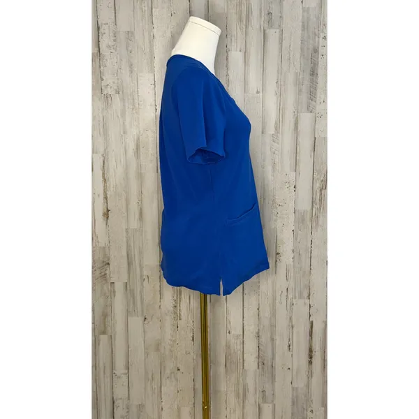 Jaanuu Women's Small V-Neck Blue Scrub Top Short Sleeve Workwear‎ - Image 4