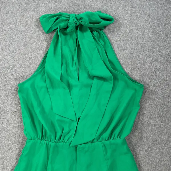 DO+BE High Neck Swing Mini Dress Size Large Green Sleeveless Bow Gathered Waist - Image 10